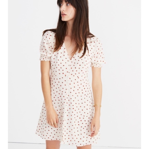 Madewell Silk Button Front Dress In Fresh Strawberry - Picture 2 of 11